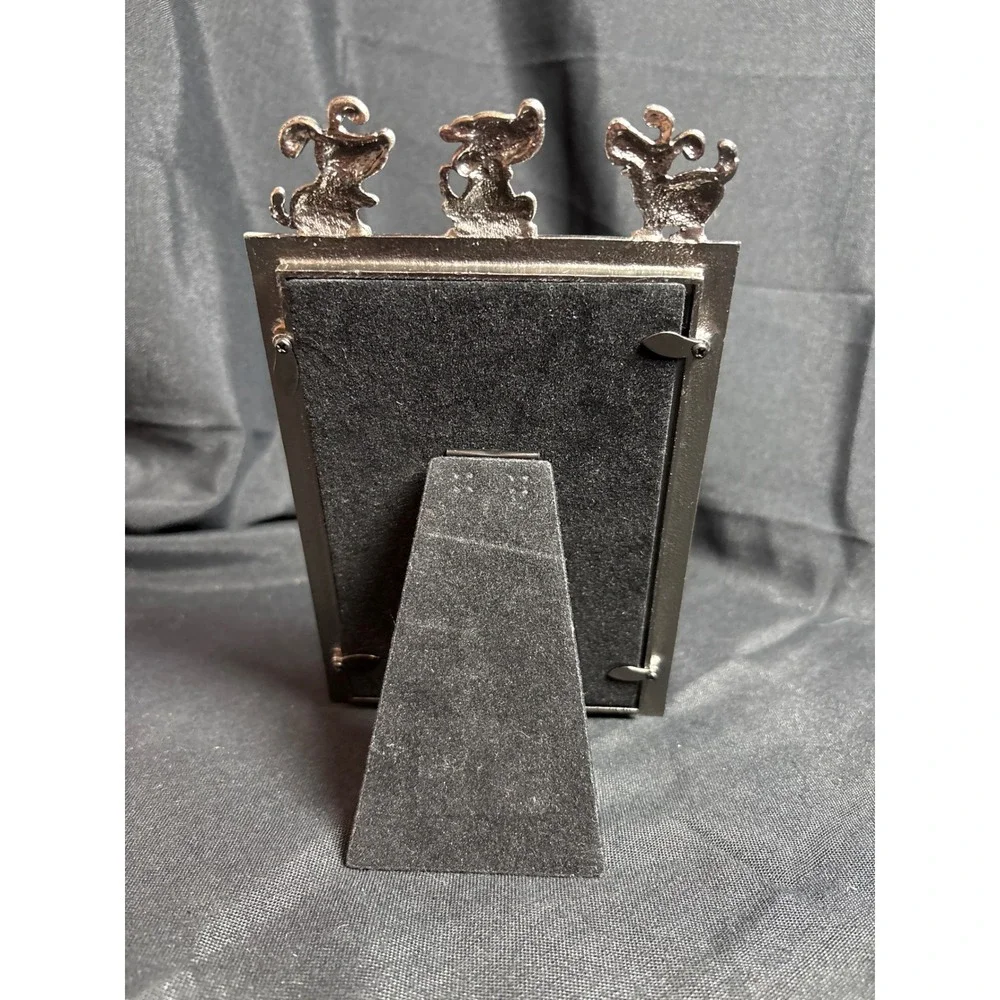 Kohls Dog Picture Frame 4x6 Silver Metal Eat Play Sleep 3D Puppy Figurines Black